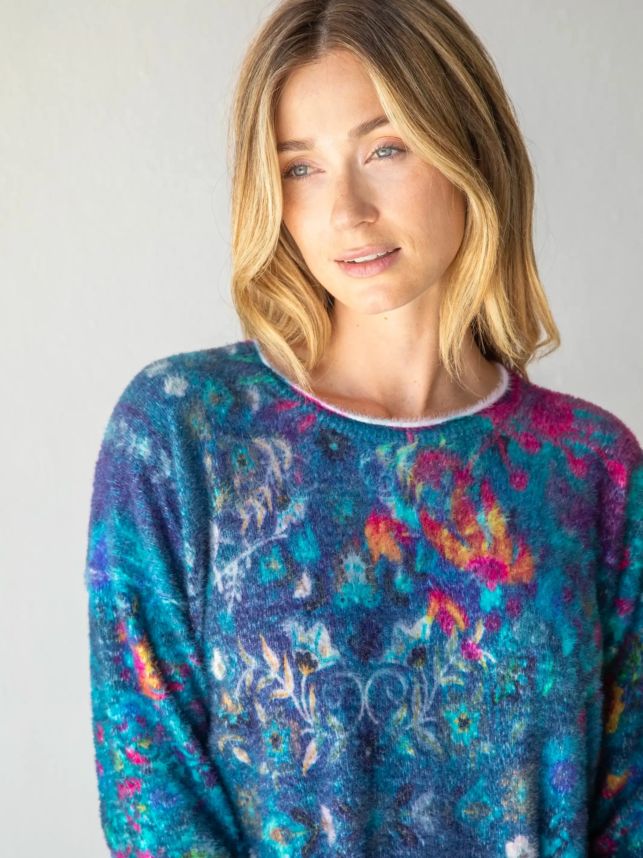 Cashmere-like Pullover Sweater - Indigo Borders