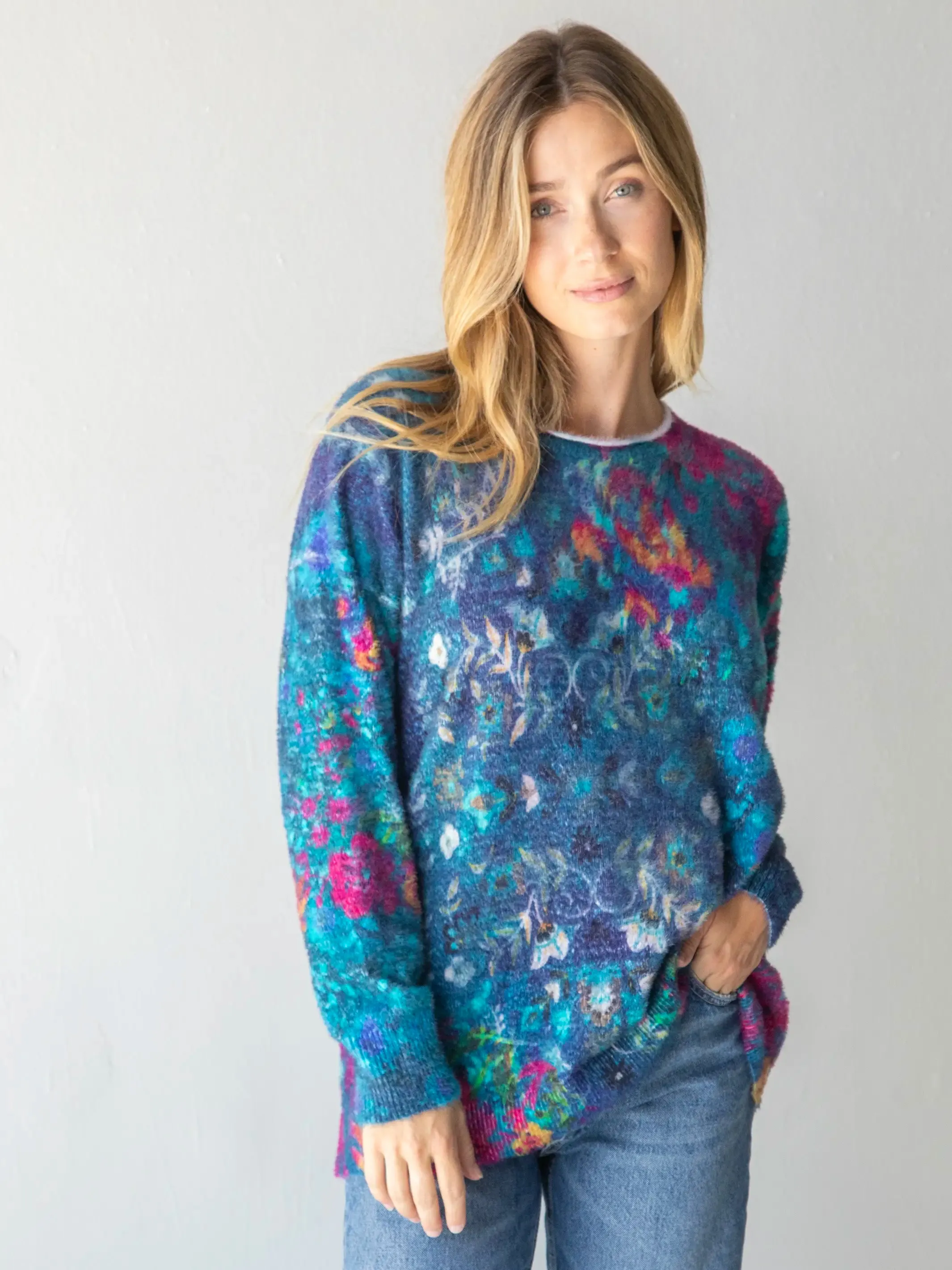 Cashmere-like Pullover Sweater - Indigo Borders