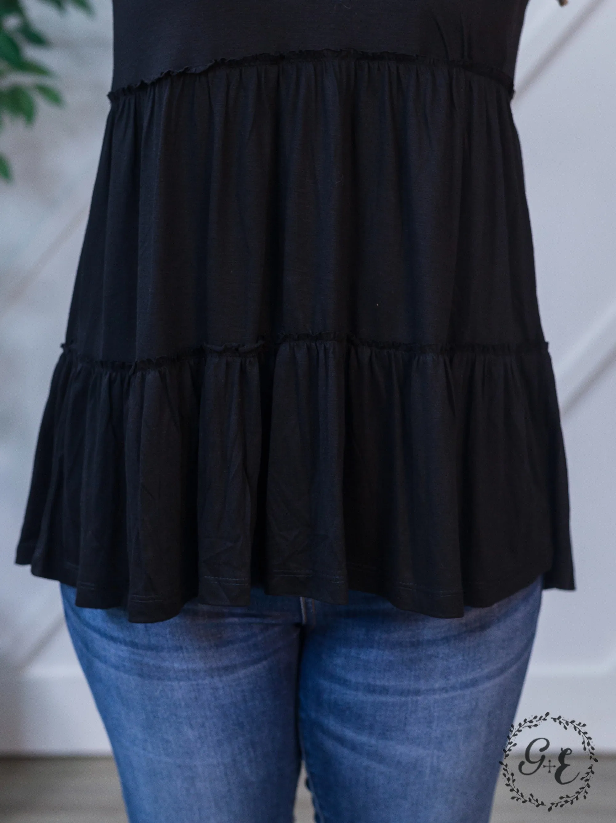 Casual Sunday Babydoll Sleeveless Blouse In Black