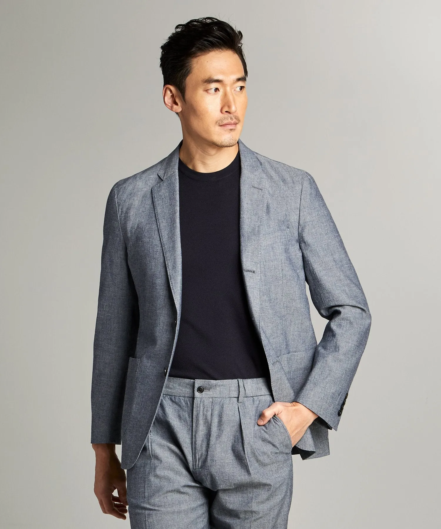 Chambray Traveler Suit Jacket in Indigo