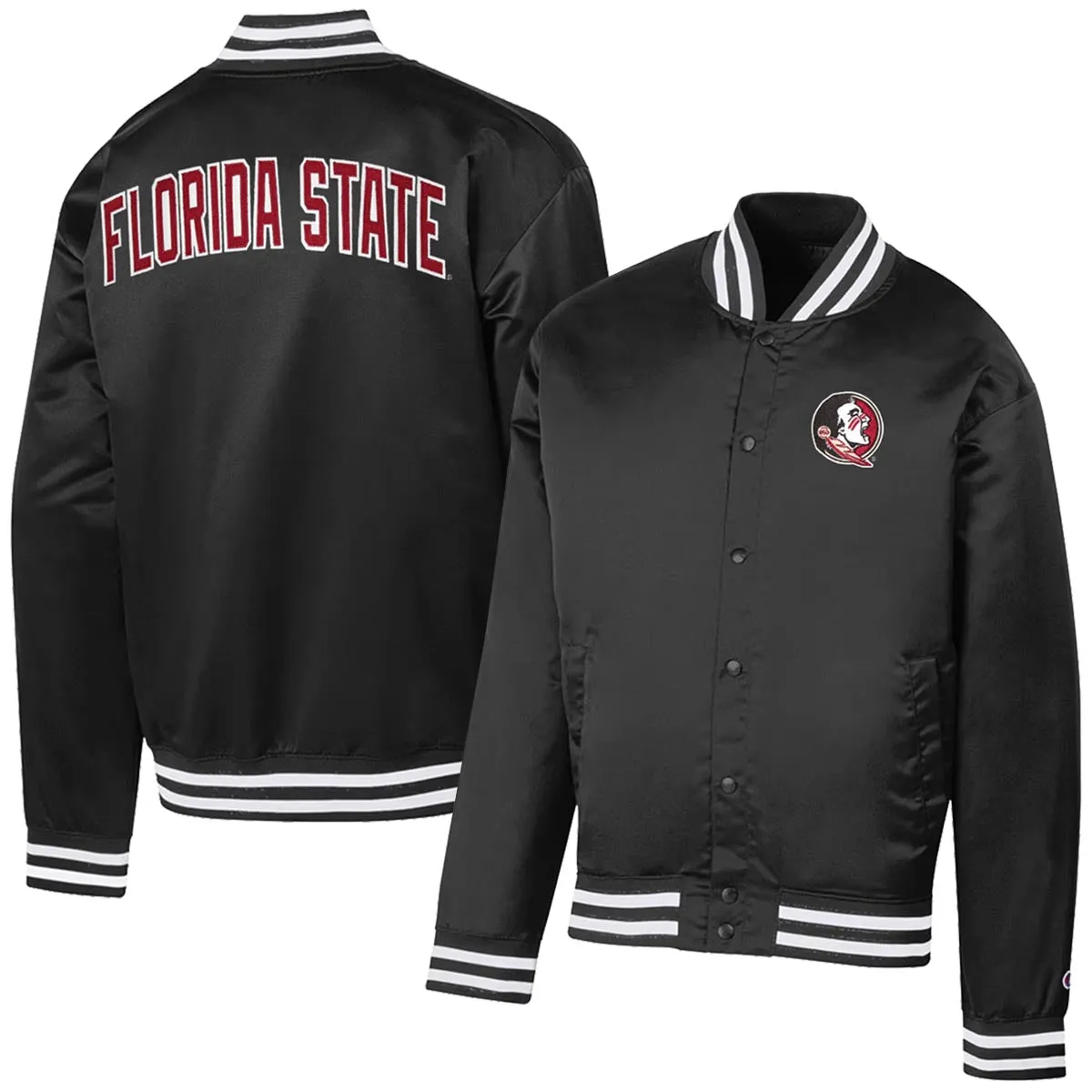 Champion Men's Seminole Logo/Florida State Super Fan Satin Bomber Jacket - Black