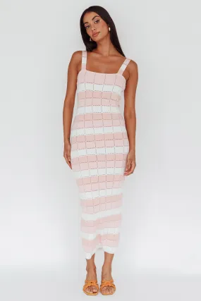 Chase The Sunrise Knit Midi Dress Striped Pink