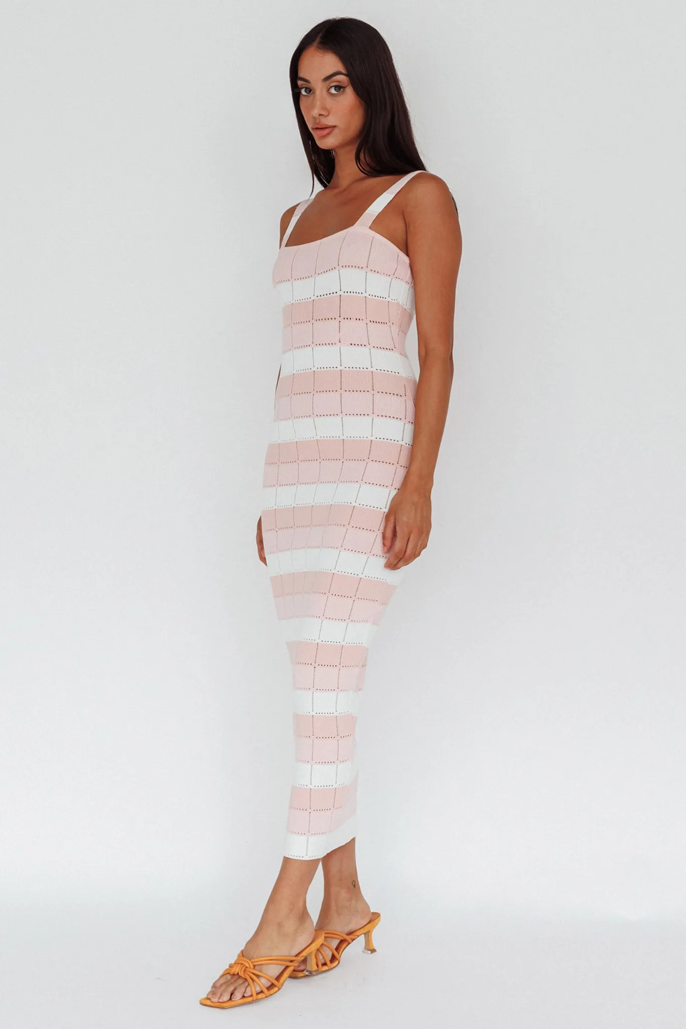 Chase The Sunrise Knit Midi Dress Striped Pink