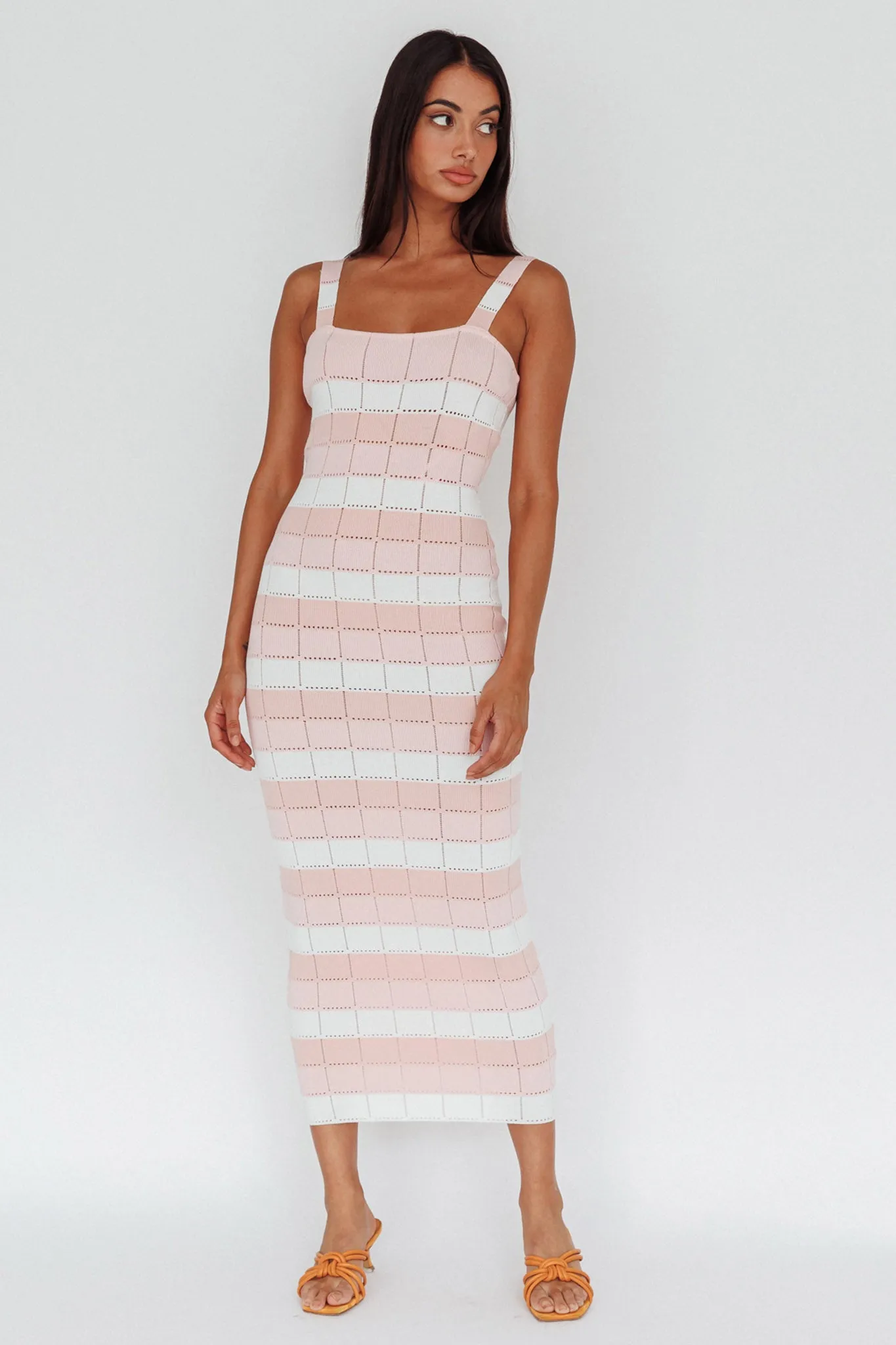 Chase The Sunrise Knit Midi Dress Striped Pink