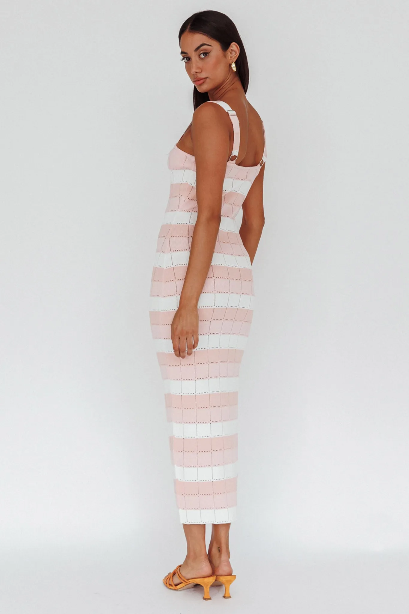 Chase The Sunrise Knit Midi Dress Striped Pink