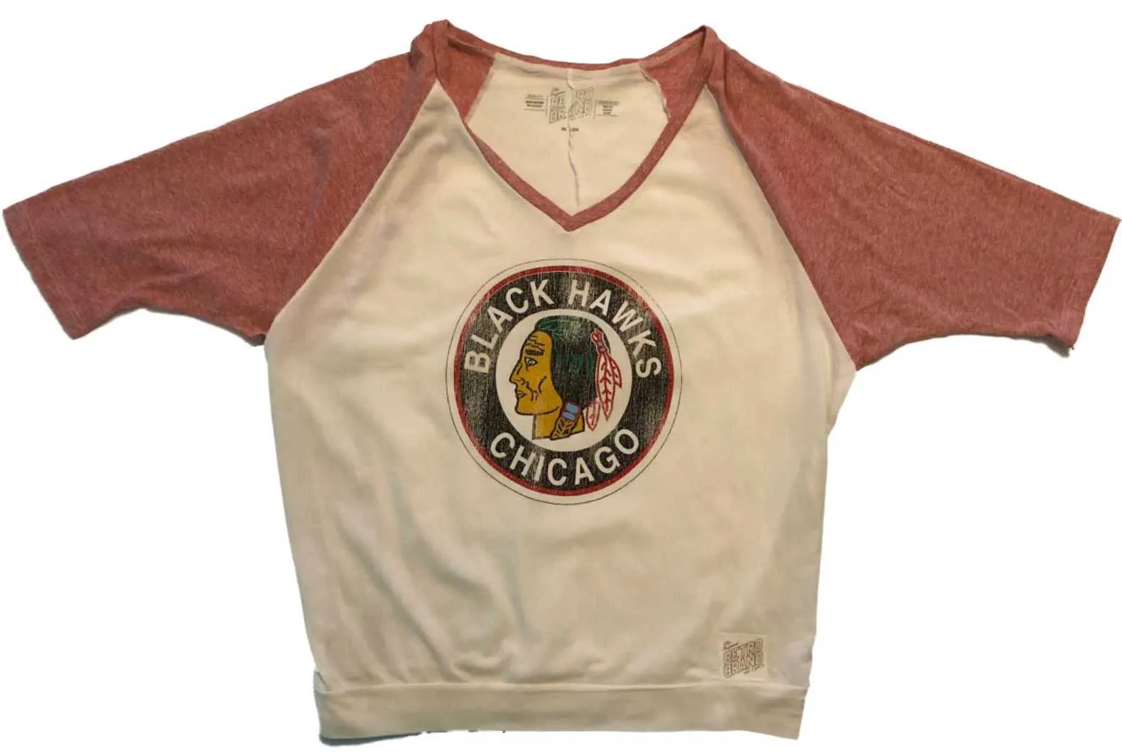 Chicago Blackhawks Retro Brand WOMEN Vintage Logo 1/2 Sleeve Tapered Shirt