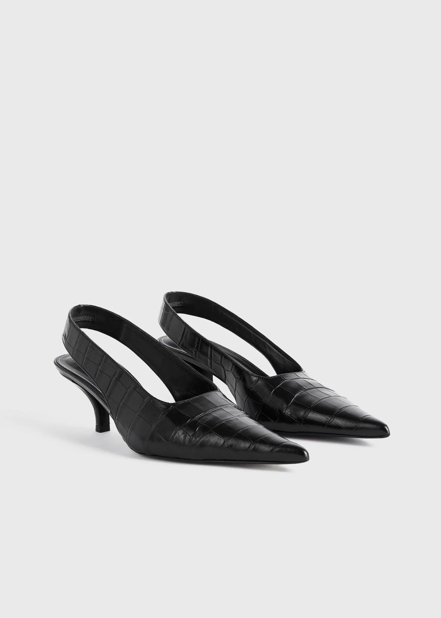 Classic croco-embossed slingbacks black