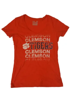 Clemson Tigers Under Armour Heatgear WOMENS Orange SS V-Neck T-Shirt (M)