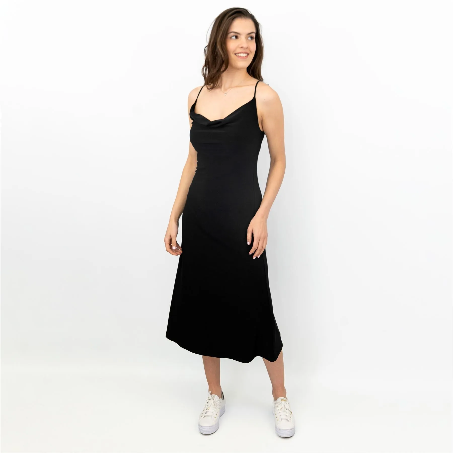 Coast Black Sleeveless Spaghetti Strap Lightweight Midi Dress