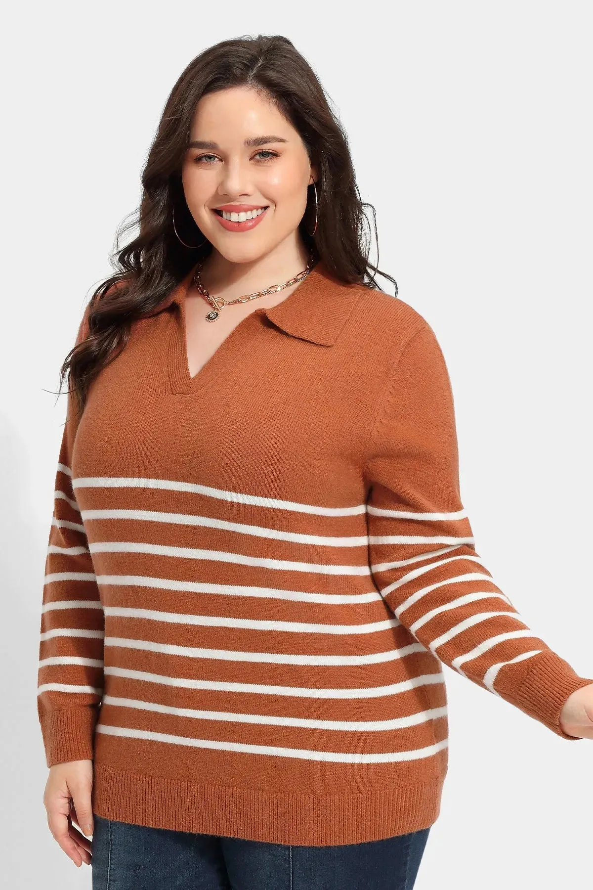 Colorblock Stripe V-neck Knitted Sweater