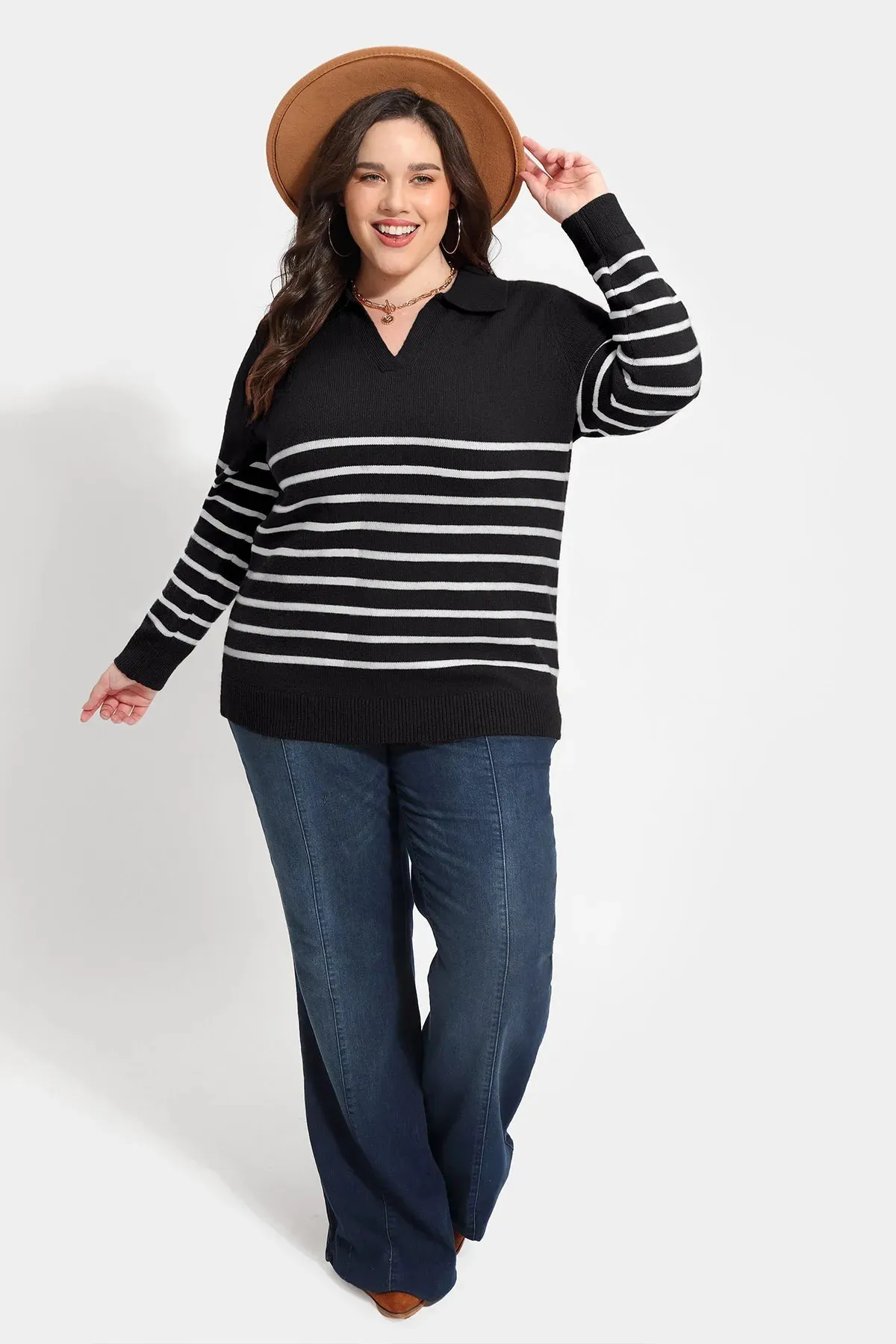 Colorblock Stripe V-neck Knitted Sweater