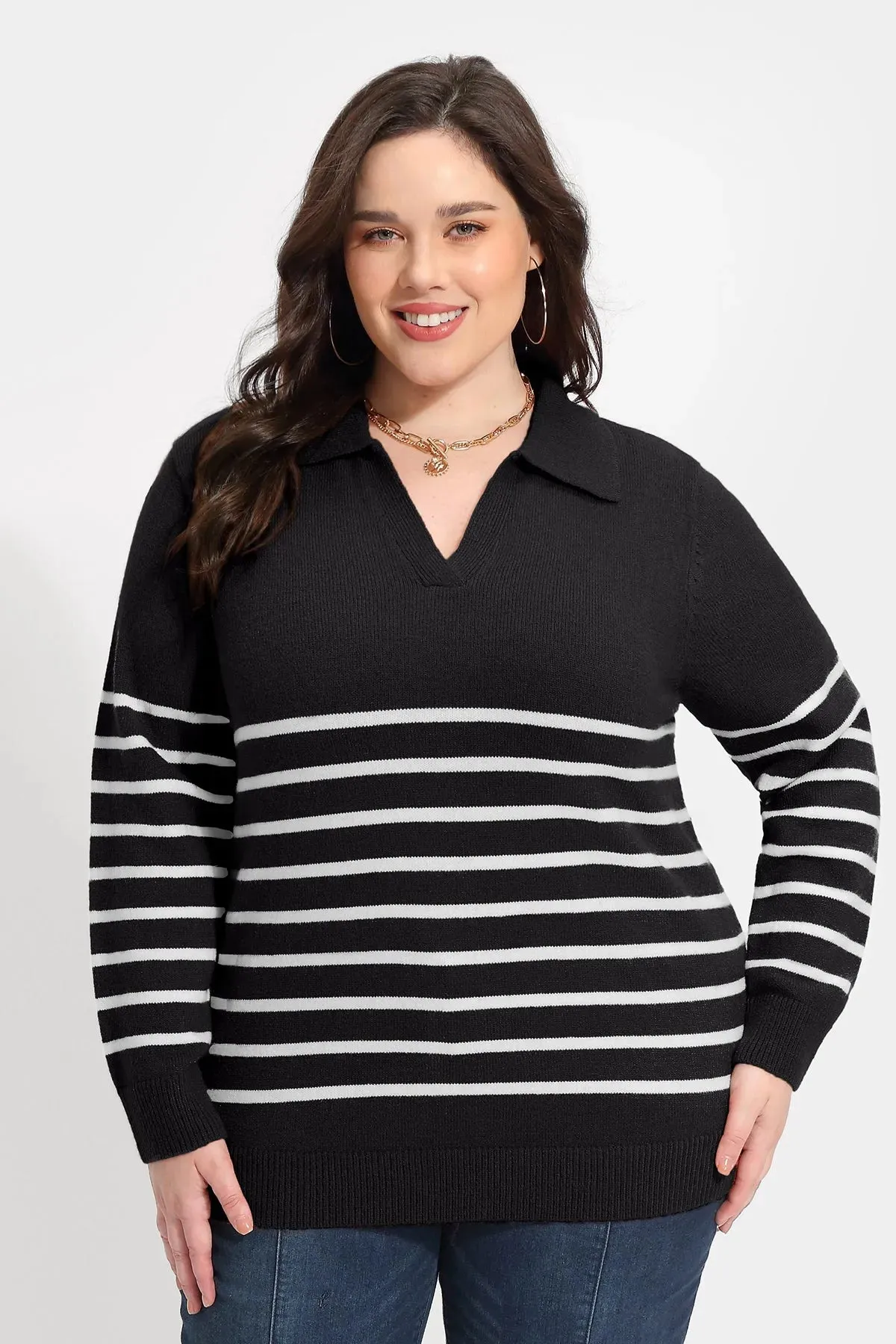 Colorblock Stripe V-neck Knitted Sweater