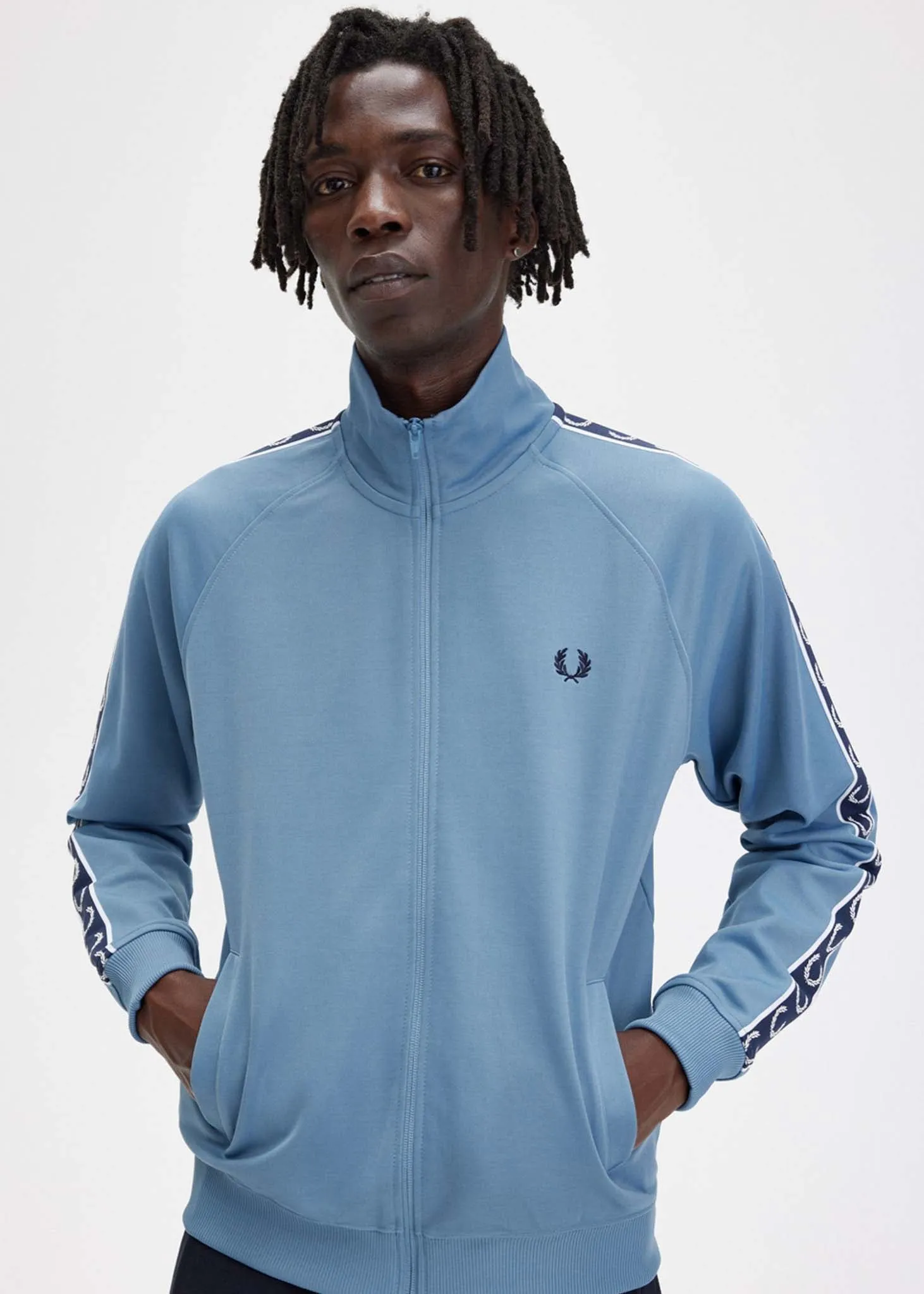 Contrast tape track jacket - ash blue navy