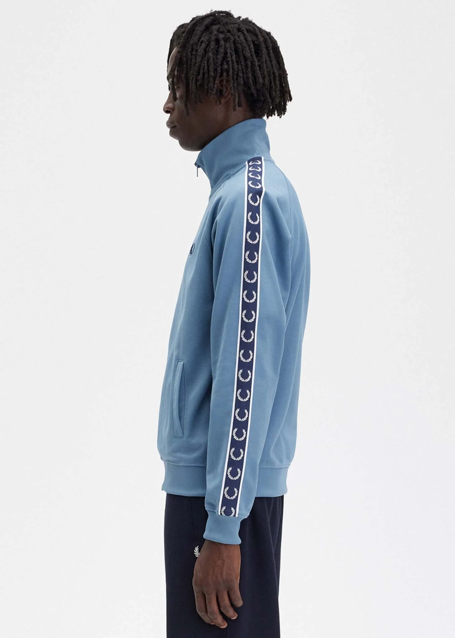 Contrast tape track jacket - ash blue navy