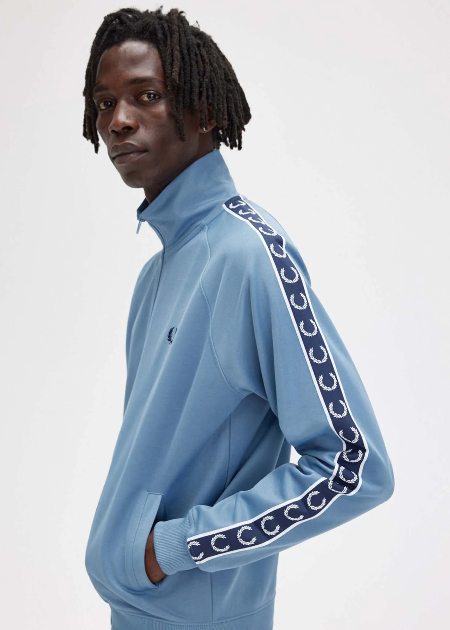 Contrast tape track jacket - ash blue navy