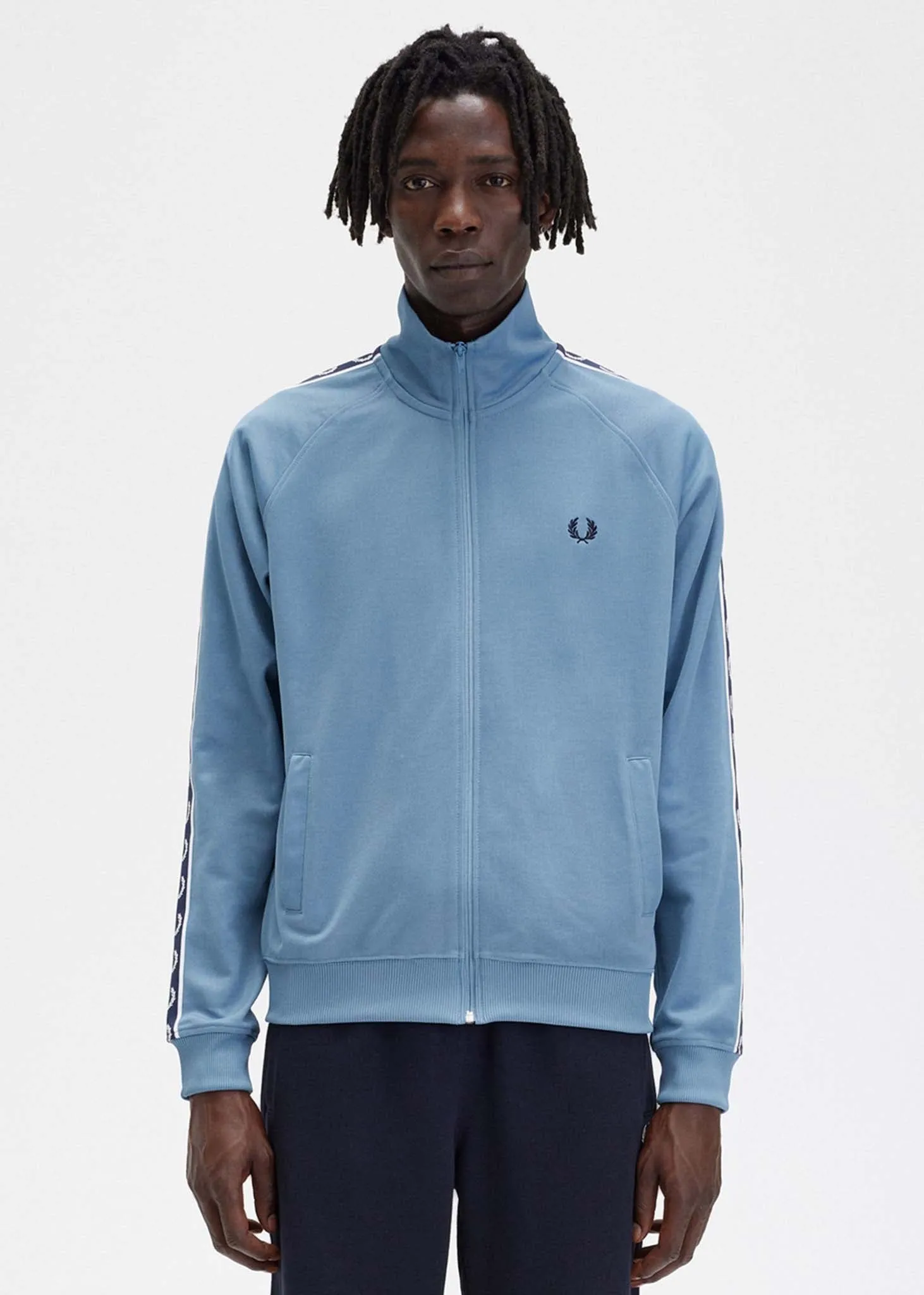 Contrast tape track jacket - ash blue navy