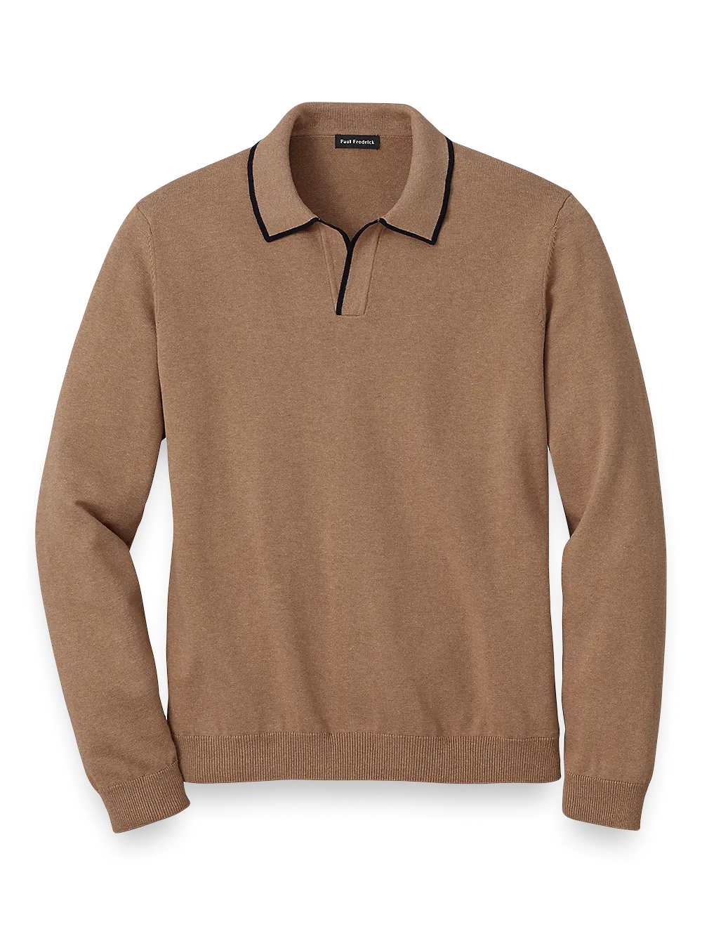 Cotton V-Neck Polo Sweater - Camel