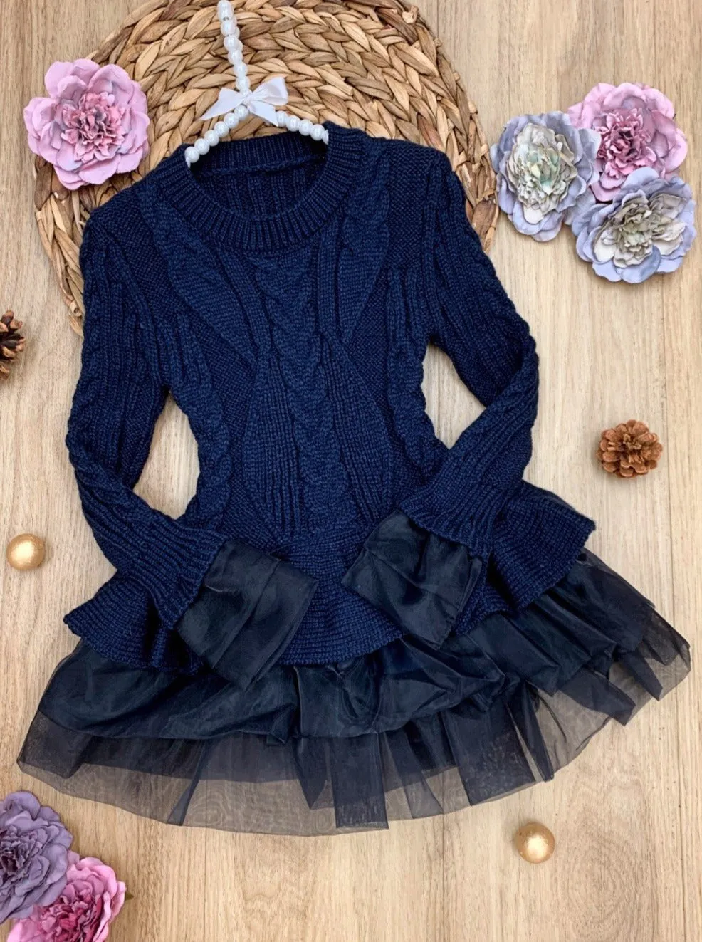 Cute As Pie Autumn Cable Knit Tutu Sweater