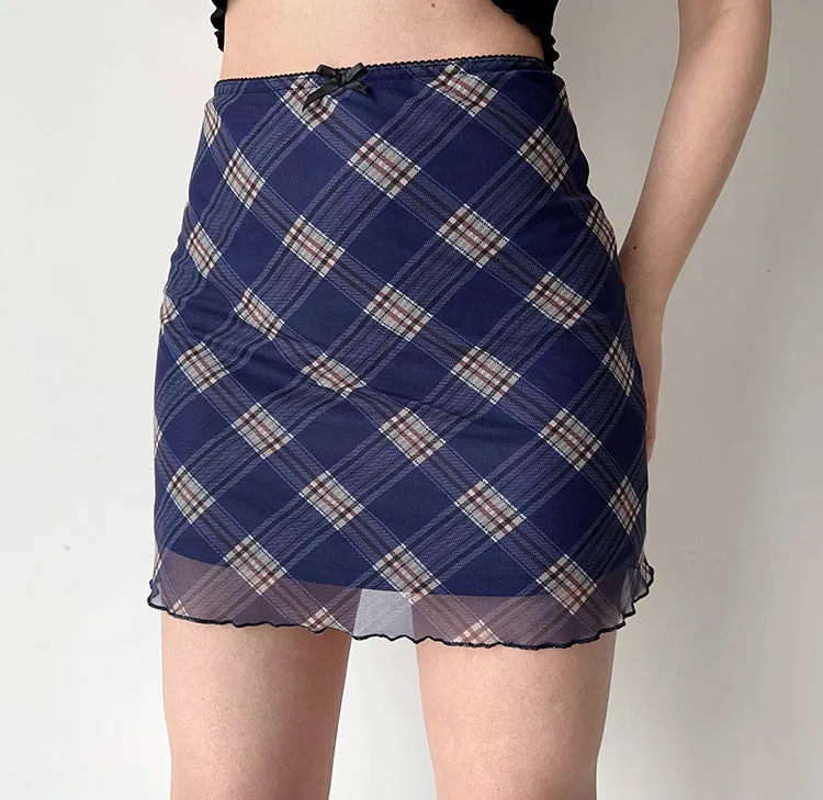 deanwangkt - Nostalgia Retro Plaid Mesh Skirt ~ HANDMADE