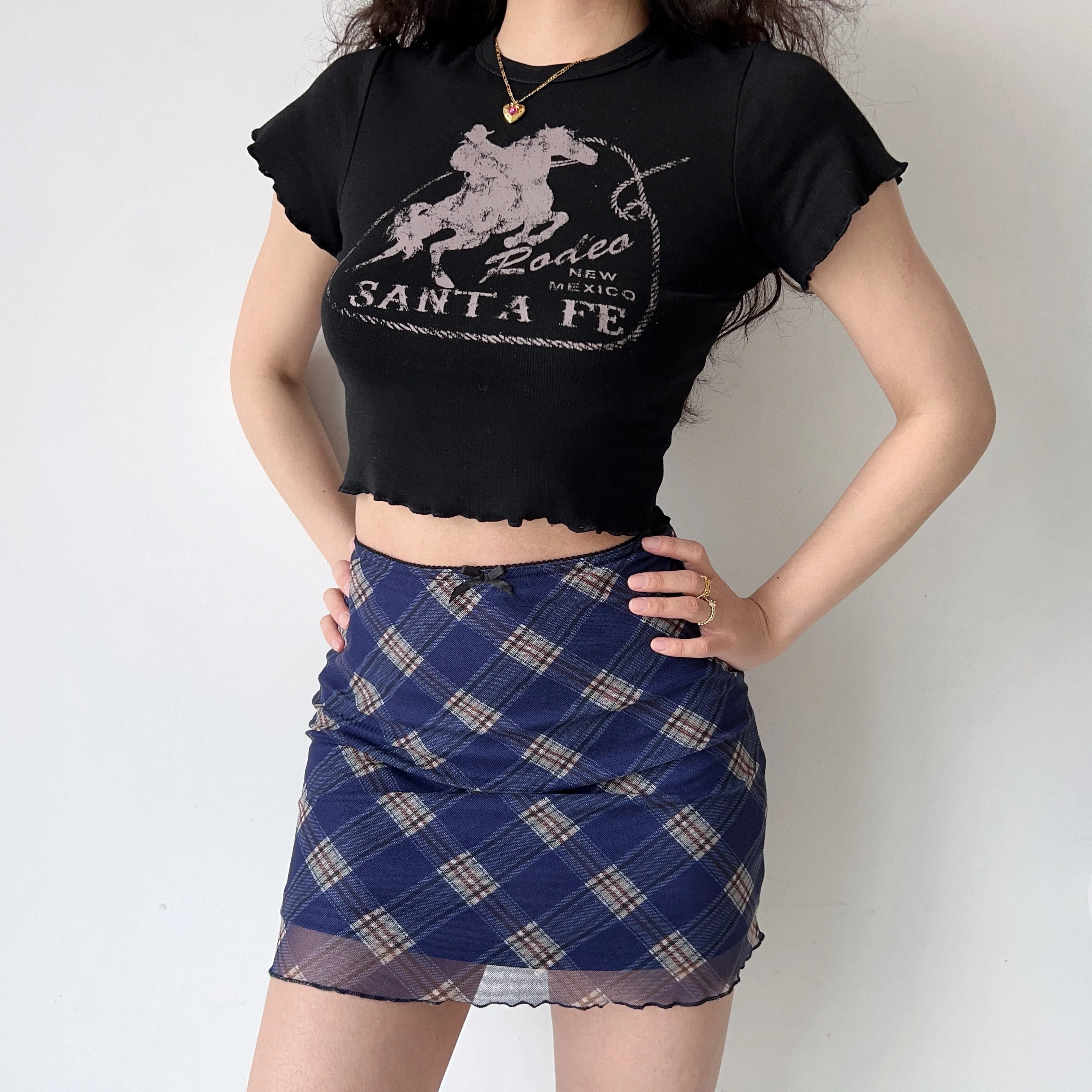 deanwangkt - Nostalgia Retro Plaid Mesh Skirt ~ HANDMADE