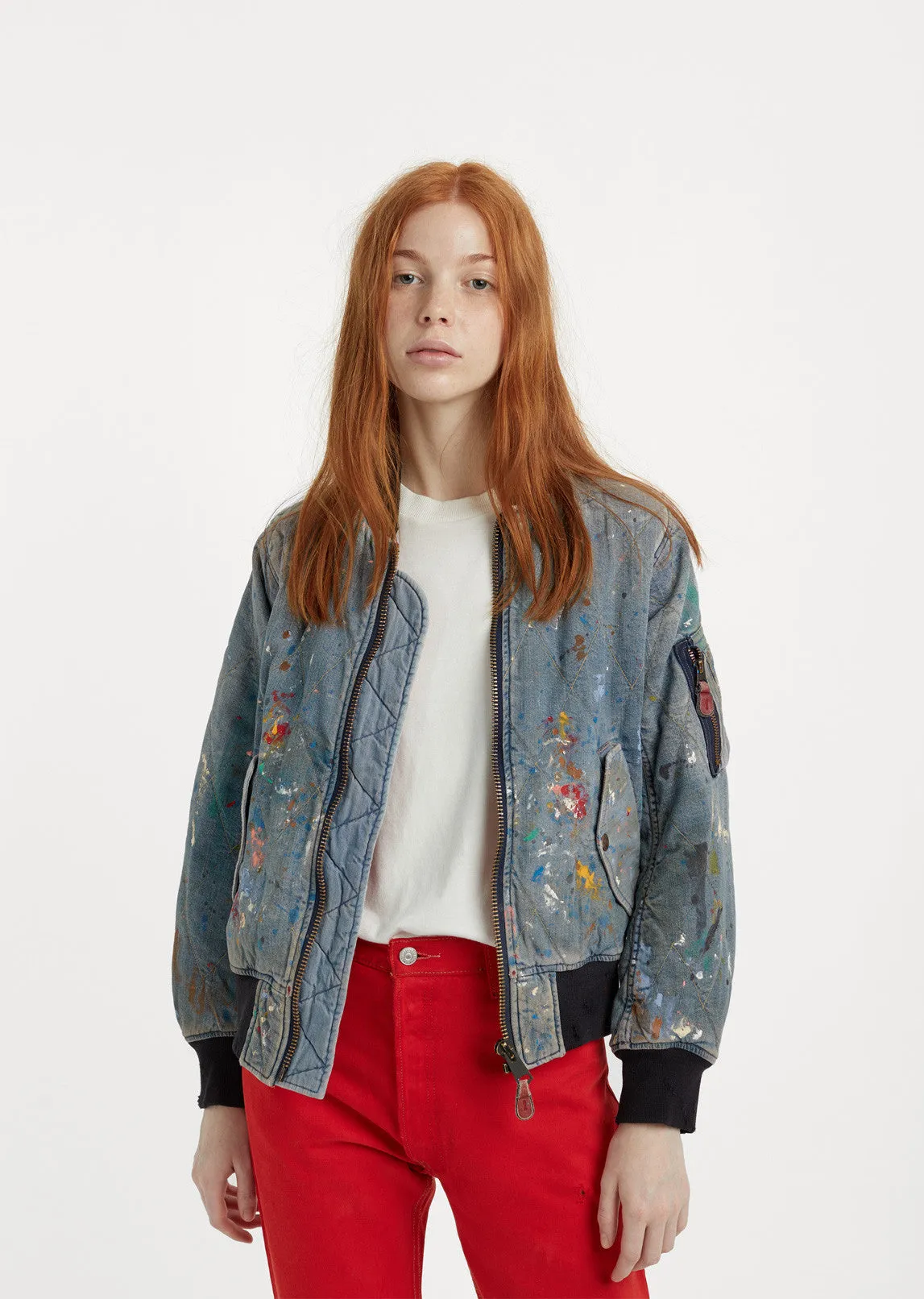 Denim MA-1 Art Damaged Jacket