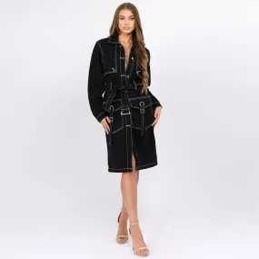 Denim Trench Button Front Coat