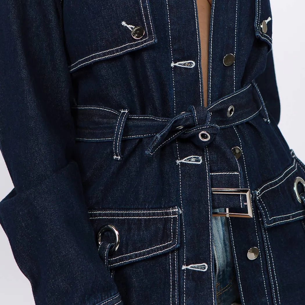 Denim Trench Button Front Coat