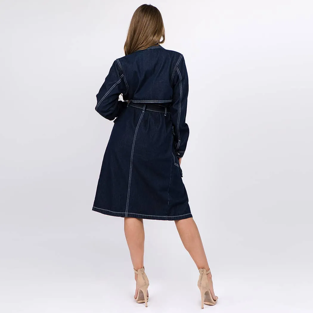 Denim Trench Button Front Coat