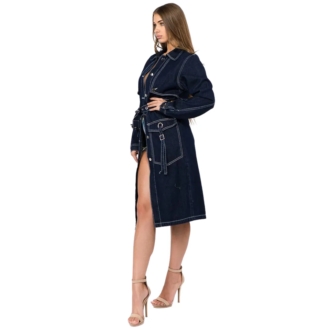 Denim Trench Button Front Coat