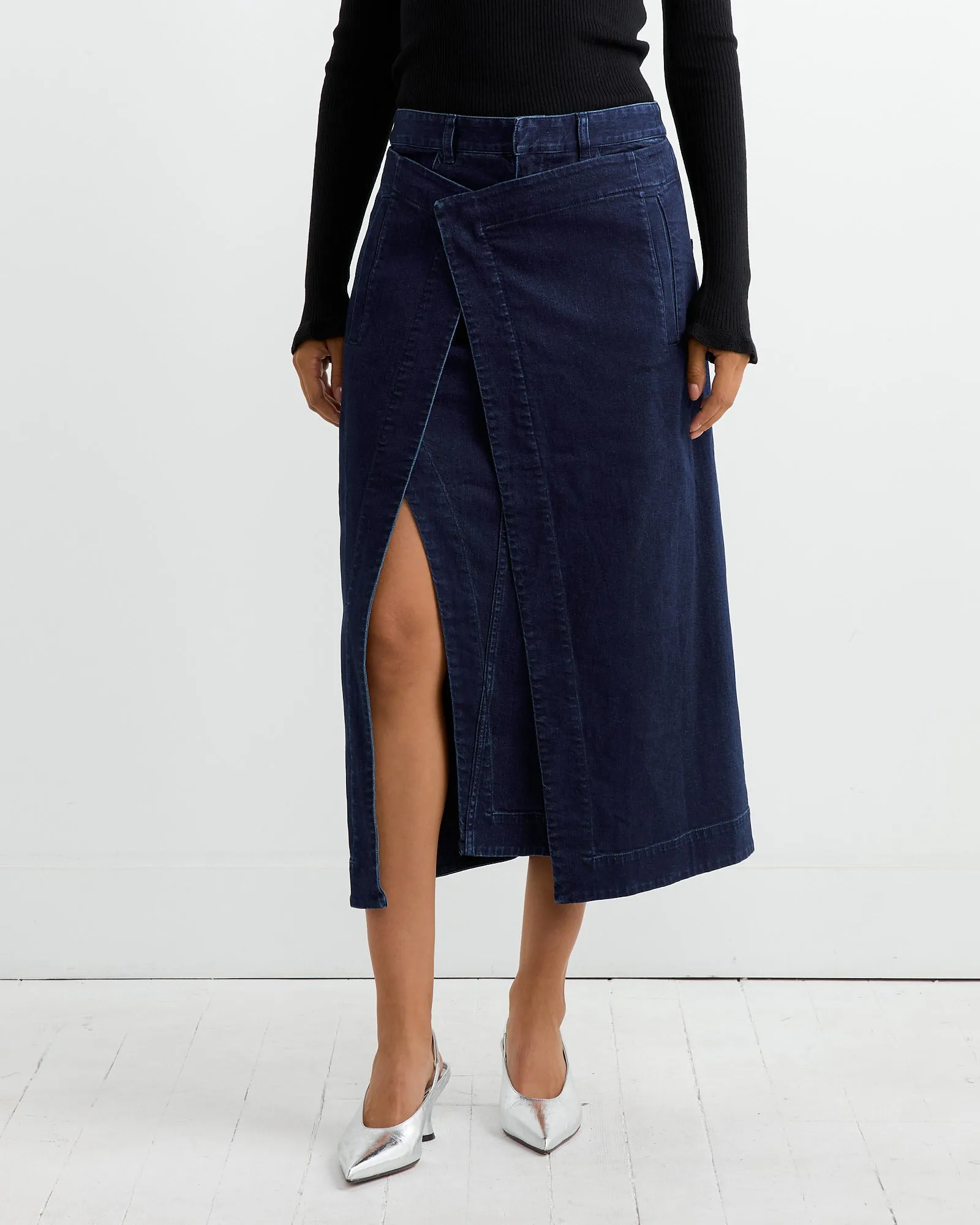 Denim Wrap Skirt in Classic Indigo