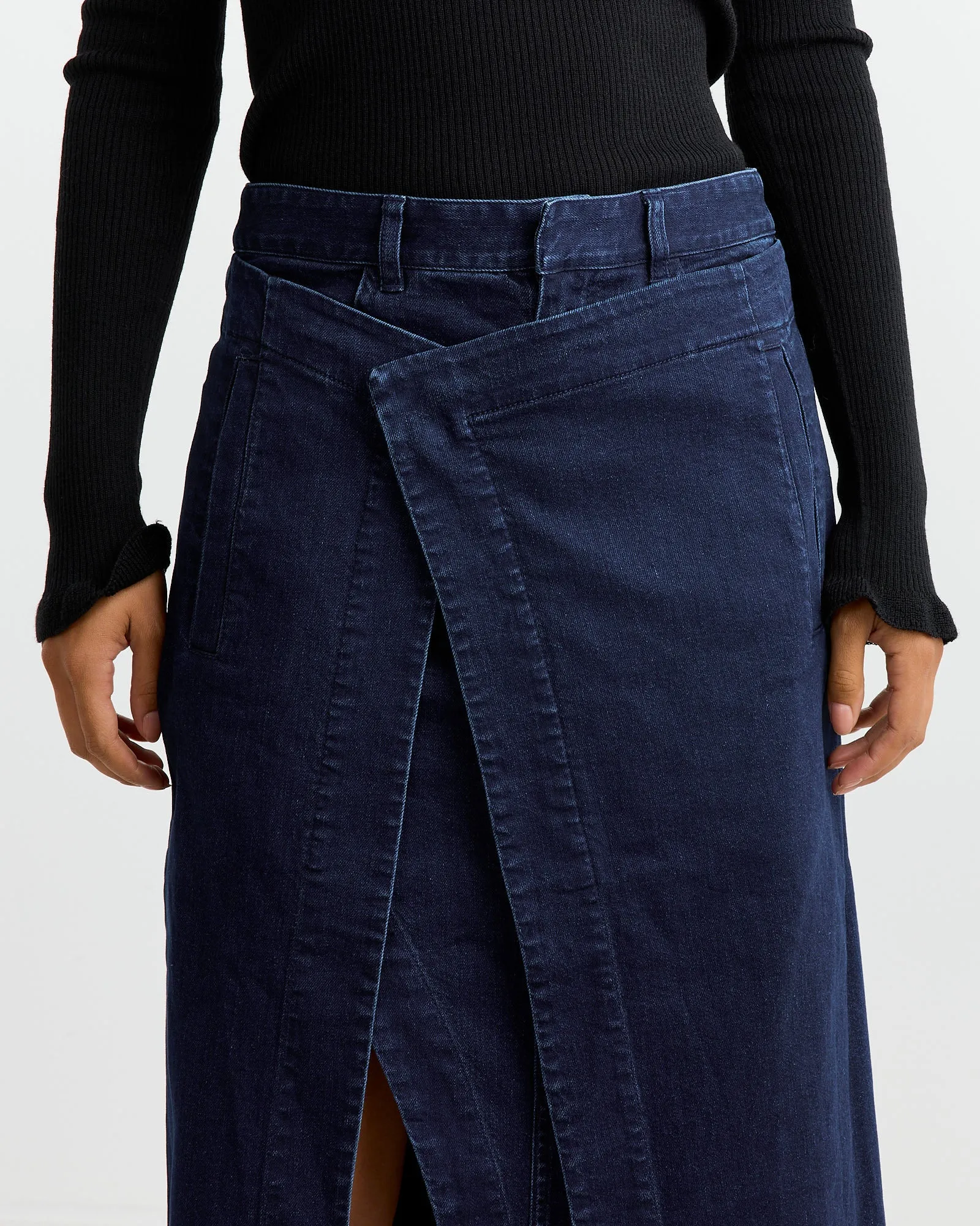 Denim Wrap Skirt in Classic Indigo