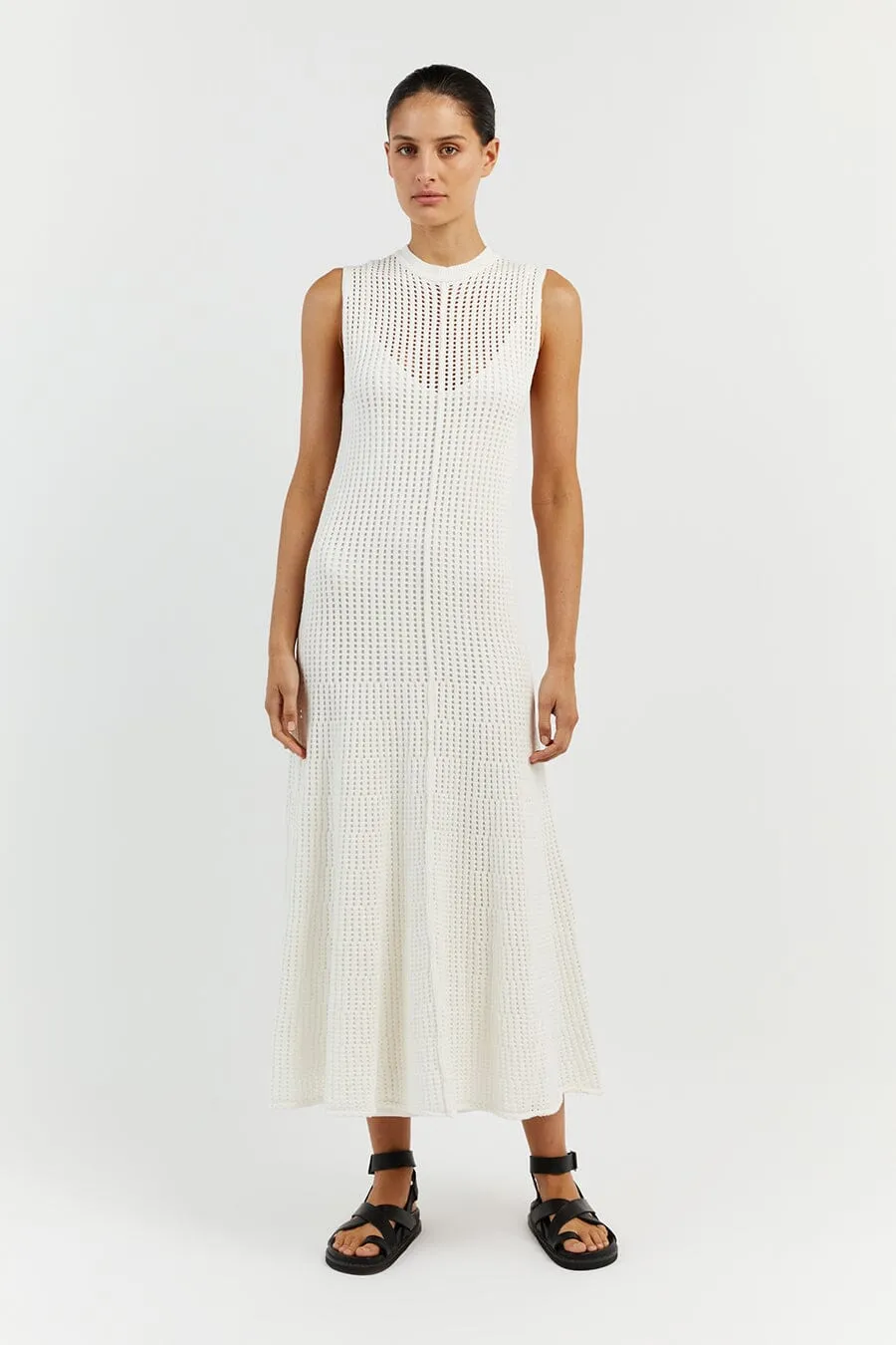 DENNY OFF WHITE SLEEVELESS MAXI DRESS