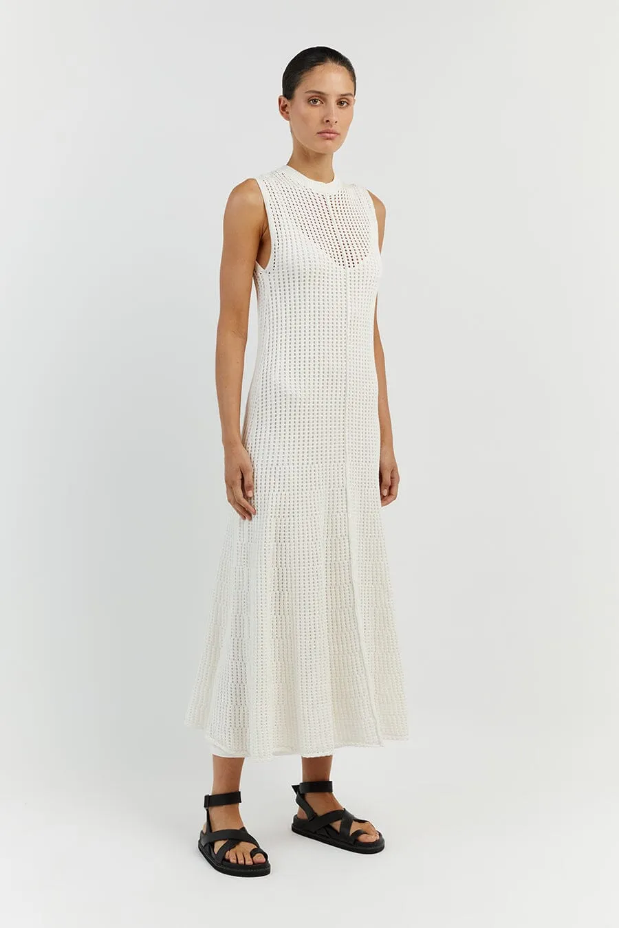 DENNY OFF WHITE SLEEVELESS MAXI DRESS