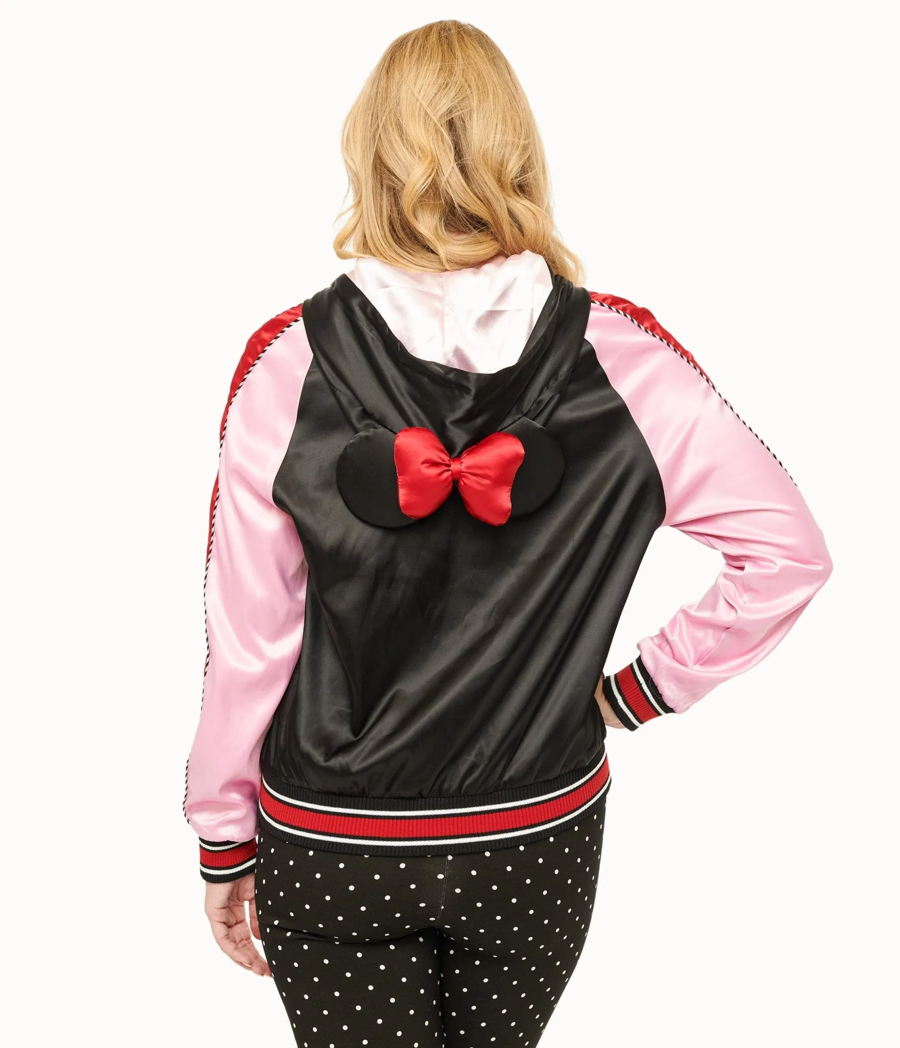 Disney Mickey & Friends Collection by Unique Vintage Minnie Mouse Hooded Satin Bomber Jacket