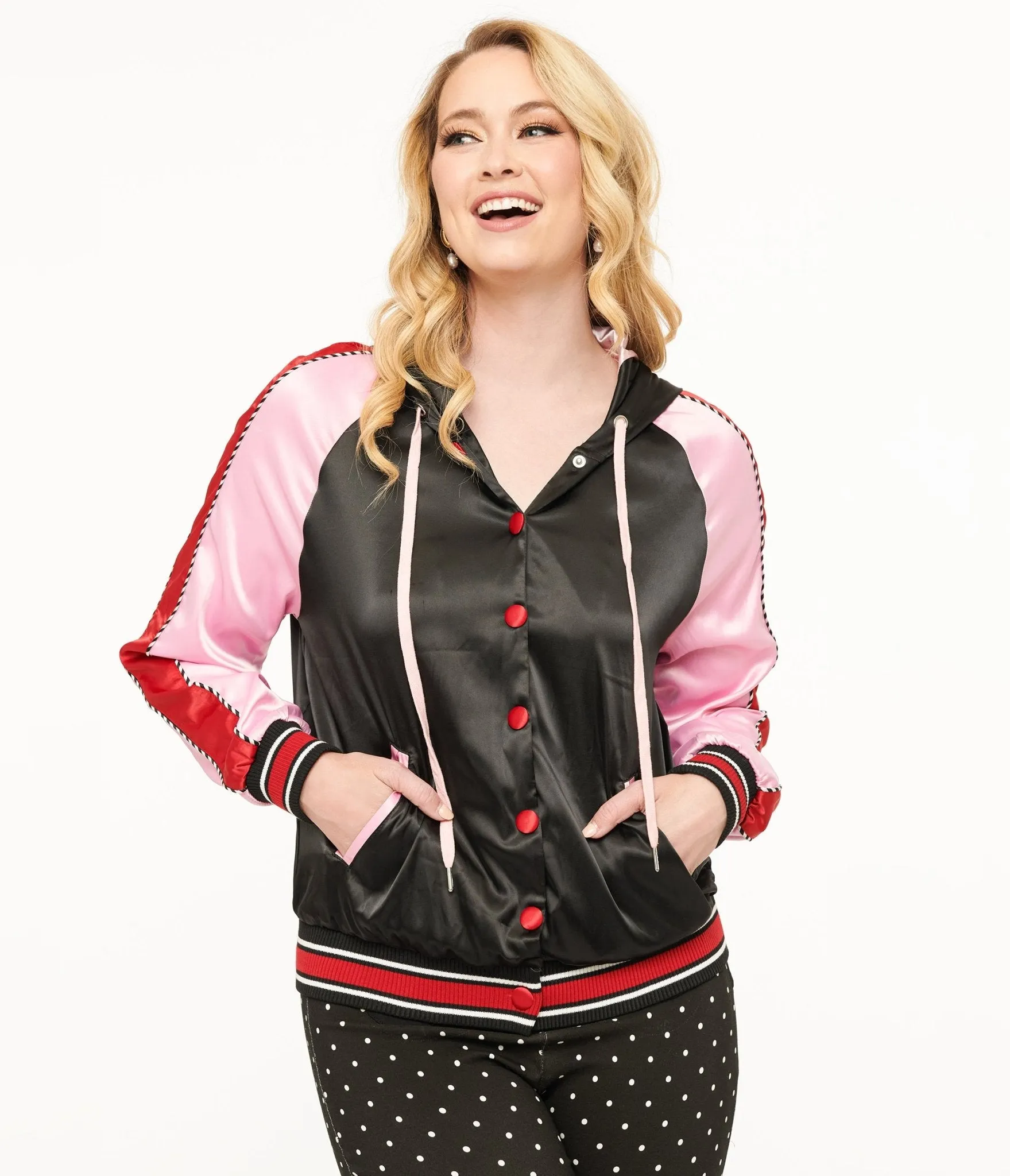 Disney Mickey & Friends Collection by Unique Vintage Minnie Mouse Hooded Satin Bomber Jacket