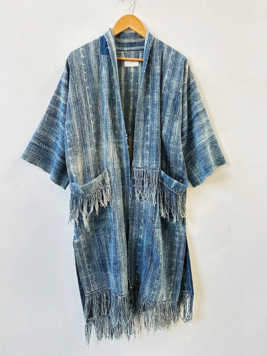 Distressed Indigo Tassel Coat