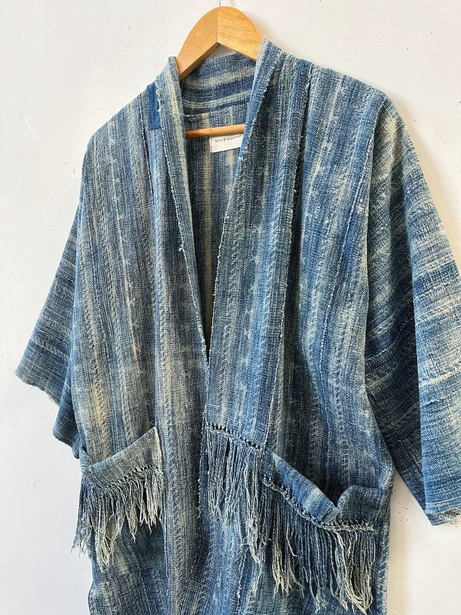 Distressed Indigo Tassel Coat