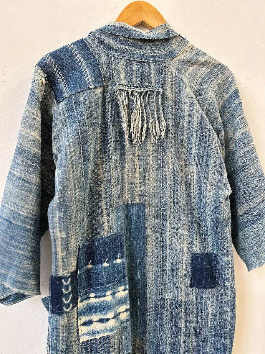 Distressed Indigo Tassel Coat