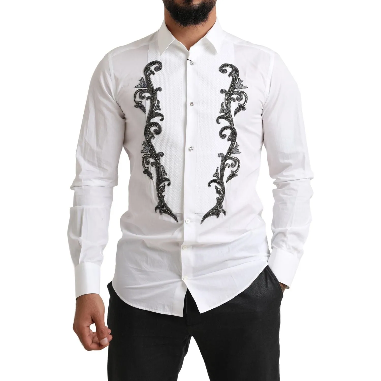 Dolce & Gabbana Italian Designer Slim Fit Tuxedo Shirt