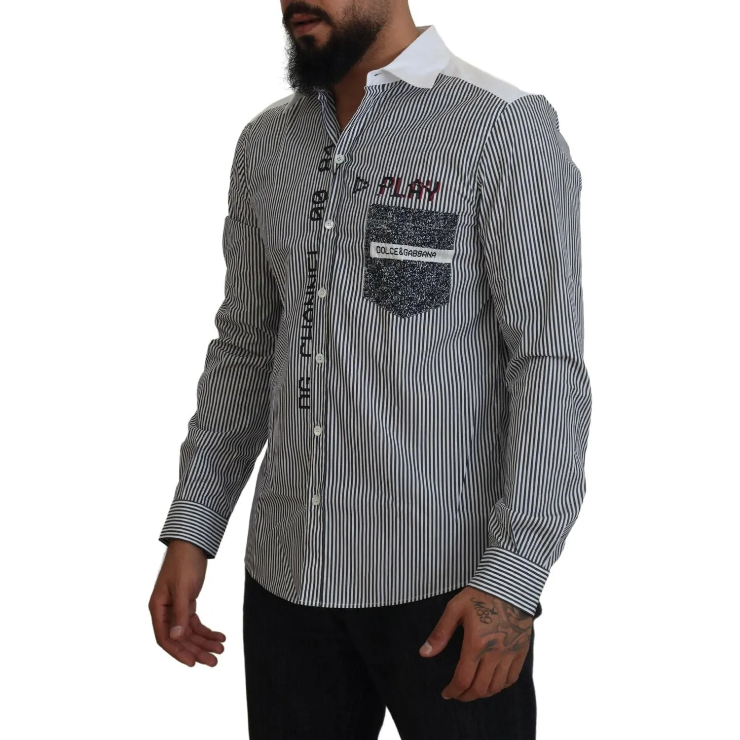 Dolce & Gabbana Slim Fit Striped Casual Shirt with Channel Motive