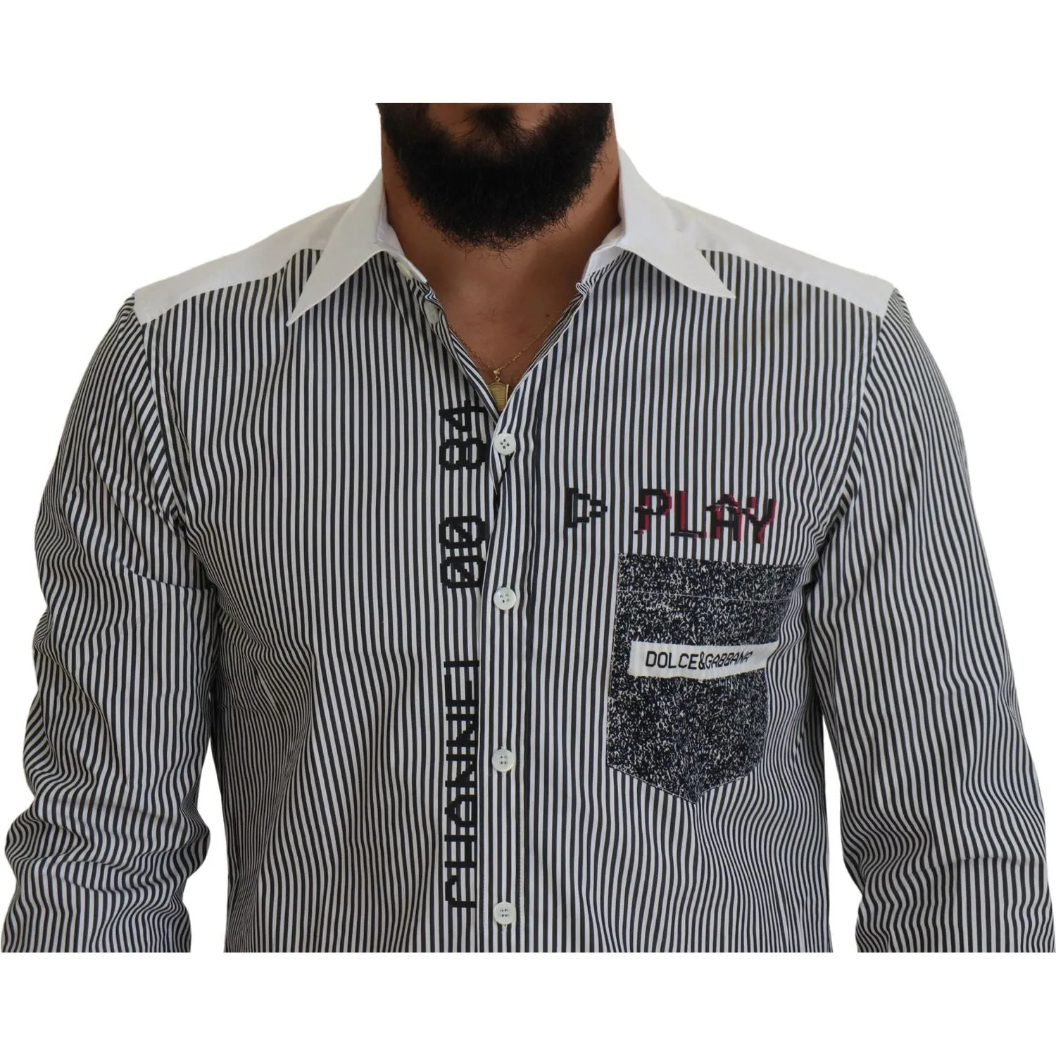 Dolce & Gabbana Slim Fit Striped Casual Shirt with Channel Motive