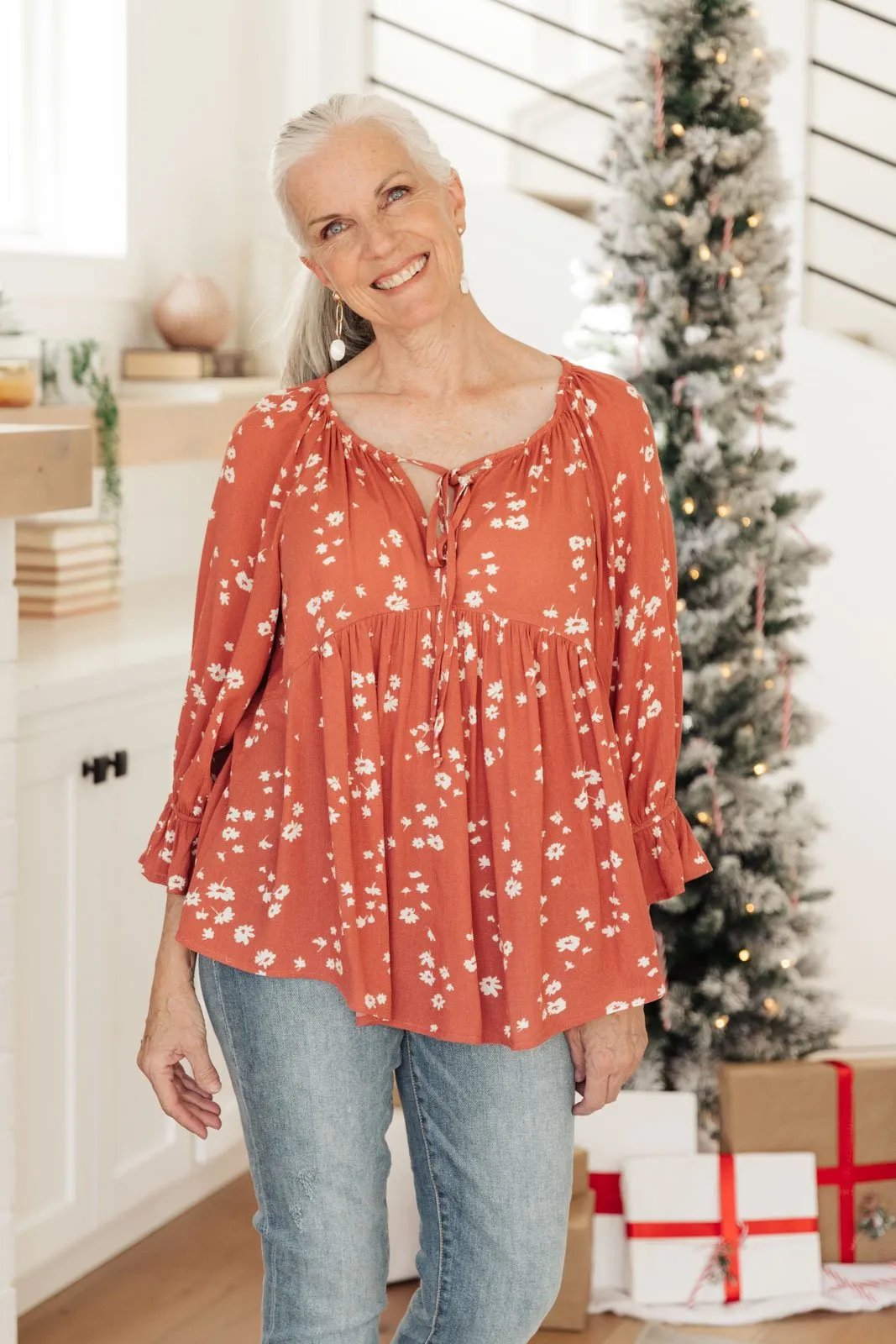 DOORBUSTER Daisy Flow Blouse In Rust