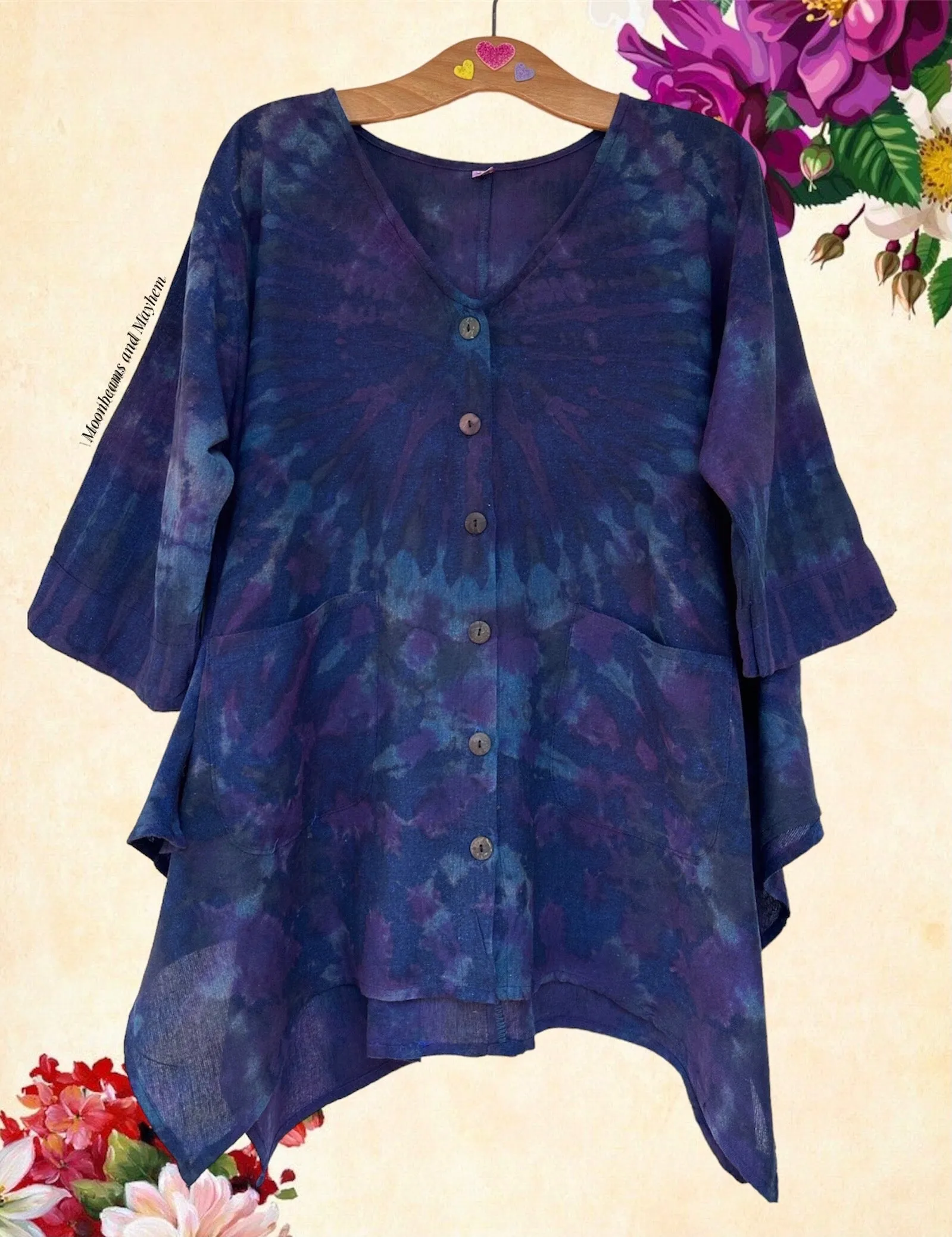 DREAMY INDIGO COTTON BIRDIE SHIRT  M / L / XL