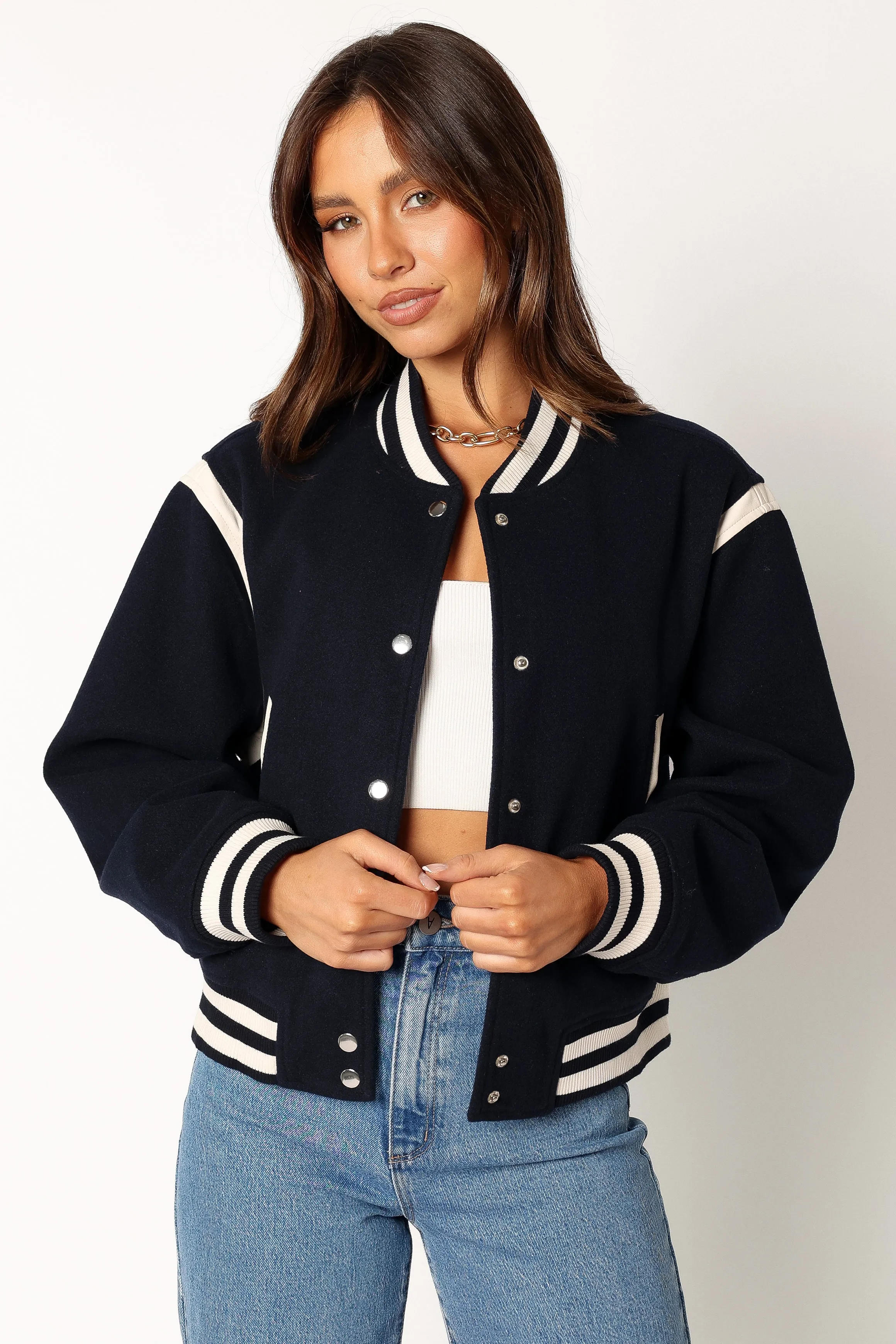 Fallon Collegiate Bomber Jacket - Dark Indigo