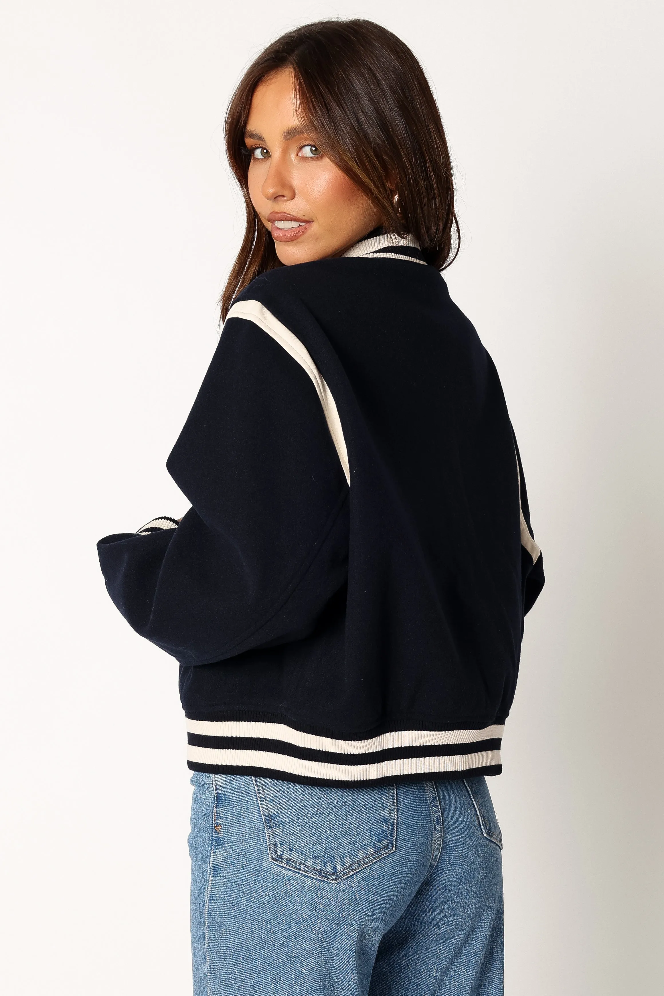 Fallon Collegiate Bomber Jacket - Dark Indigo