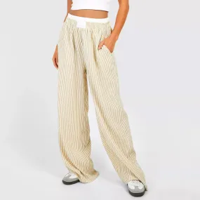 Fashion Stripes Elastic Waist Straight Wide Leg Casual Loose Fit Going Out Pants