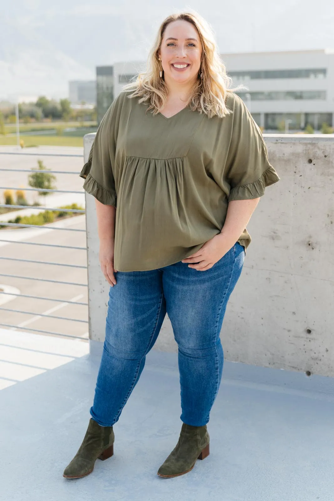 Florence V Neck Statement Top in Olive