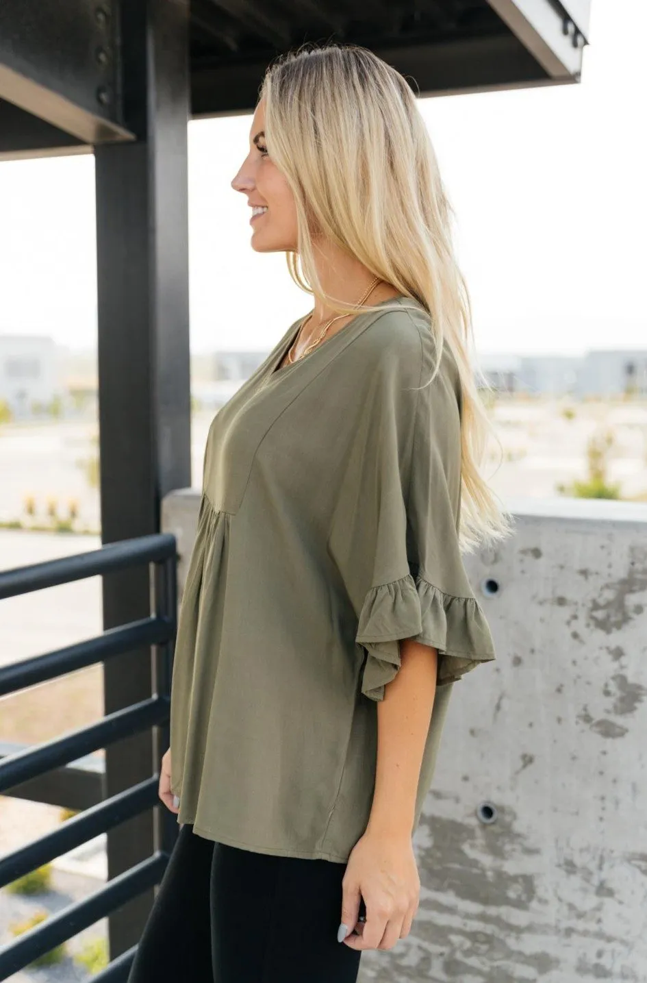 Florence V Neck Statement Top in Olive