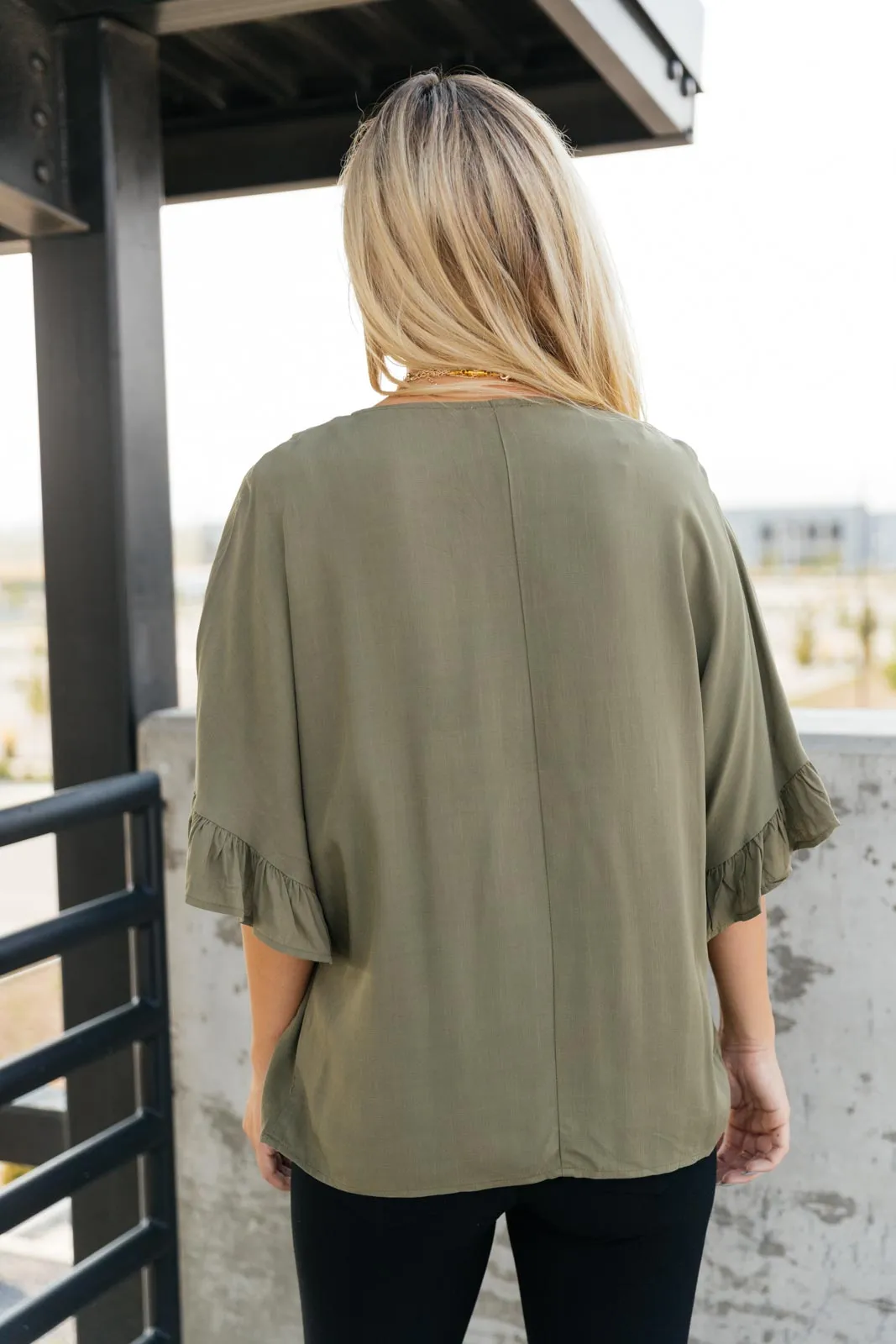 Florence V Neck Statement Top in Olive