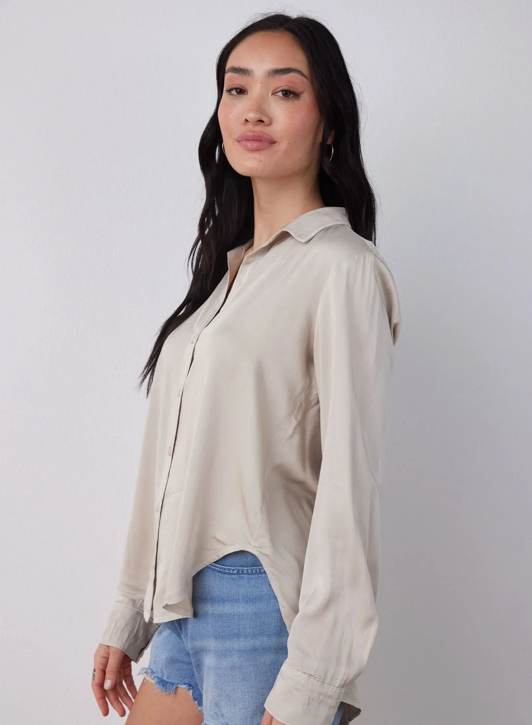 Flowy Button Down - Sandy Ivory